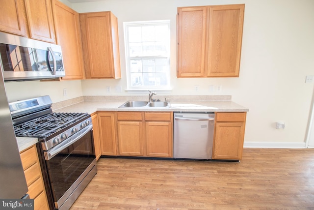 kitchen featuring light hardwood / wood-style floors, sink, and stainless steel appliances