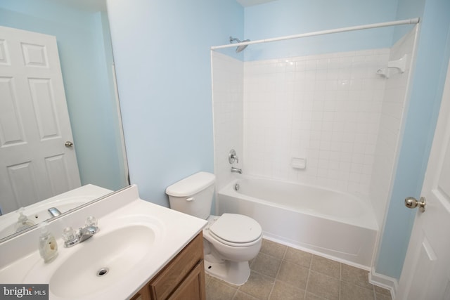 full bathroom featuring shower / bath combination, toilet, and vanity