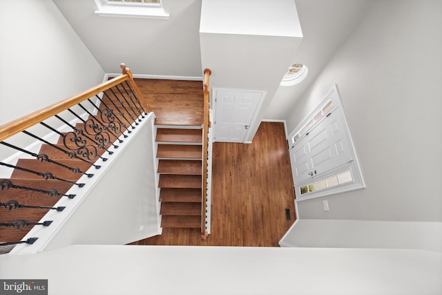 staircase featuring wood-type flooring