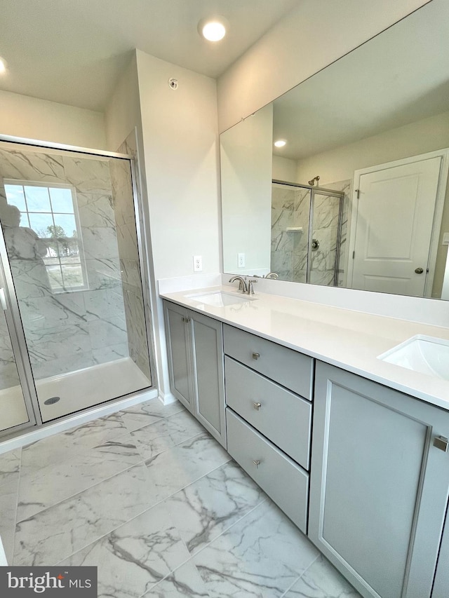 bathroom featuring vanity and walk in shower