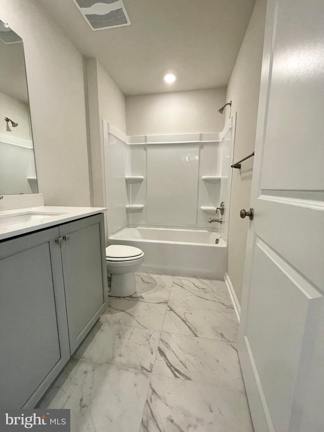 full bathroom with vanity, toilet, and shower / bath combination