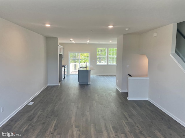 empty room with dark wood-type flooring and sink