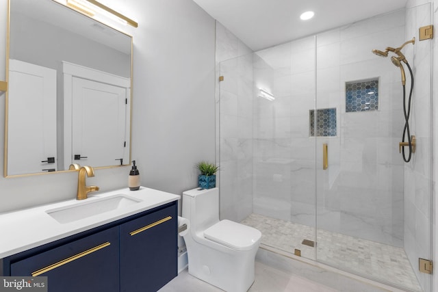 3113 Circle Hill Rd, Alexandria, VA 22305 - bathroom with a stall shower, vanity, toilet, and recessed lighting