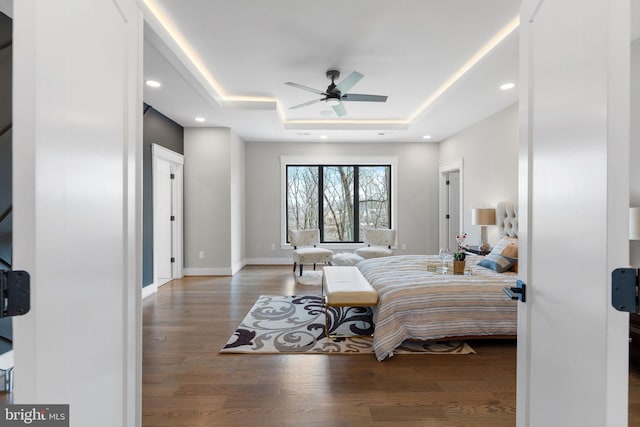3113 Circle Hill Rd, Alexandria, VA 22305 - bedroom with a raised ceiling, wood finished floors, recessed lighting, and baseboards