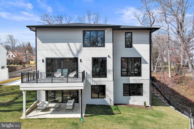 3113 Circle Hill Rd, Alexandria, VA 22305 - back of property with a patio area, brick siding, a balcony, and stucco siding