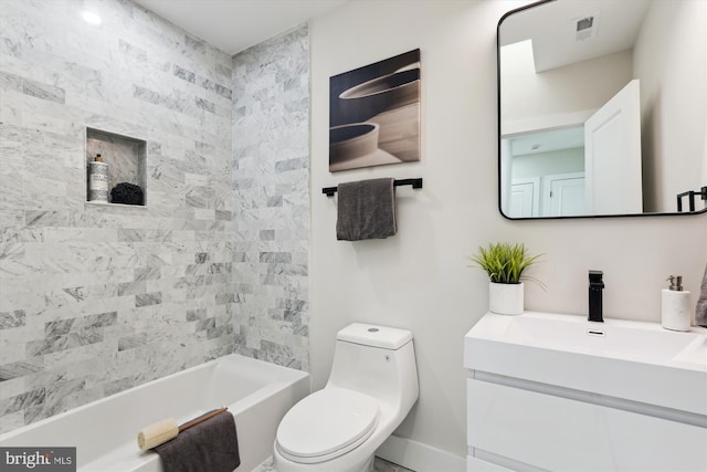 full bathroom with shower / bathing tub combination, vanity, and toilet