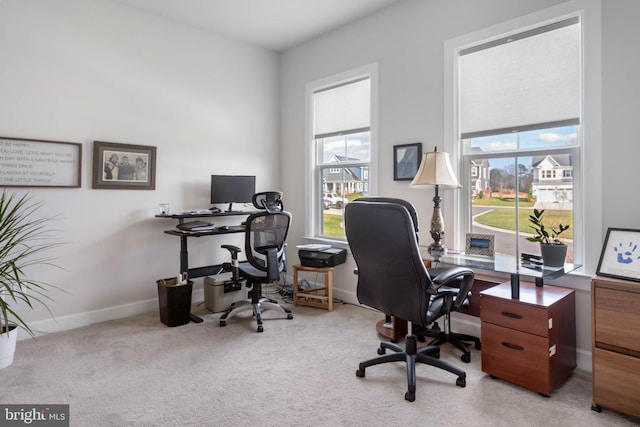 office space featuring light colored carpet