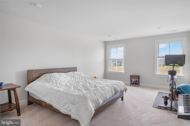 carpeted bedroom with multiple windows