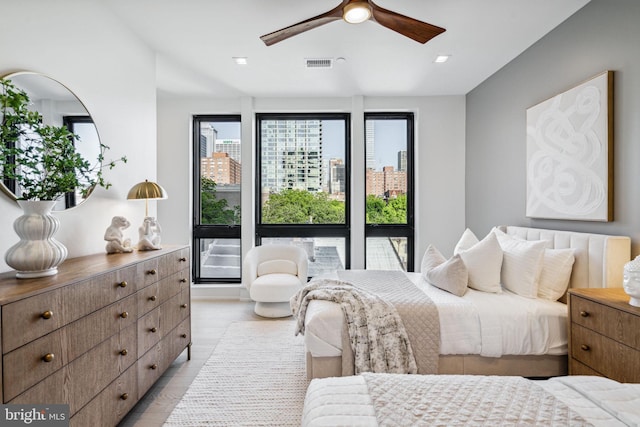 bedroom featuring ceiling fan