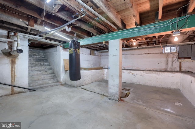 basement with electric panel