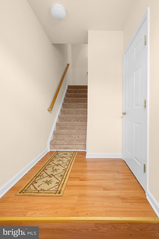 stairway featuring hardwood / wood-style floors