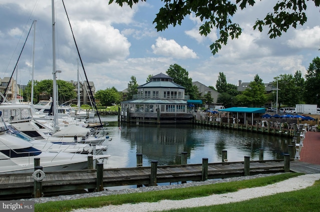 view of dock featuring a water view