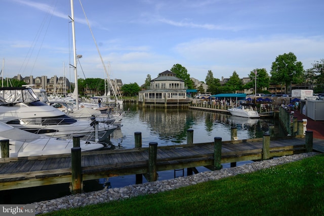 view of dock featuring a water view