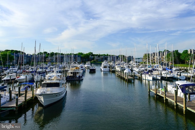 view of dock with a water view