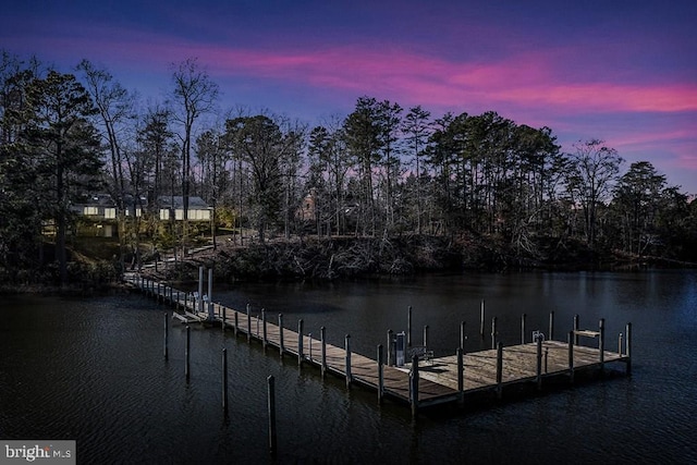 dock area featuring a water view