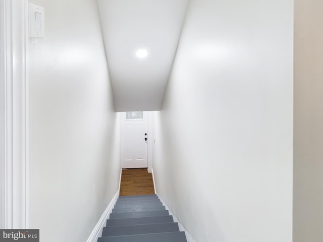 staircase featuring hardwood / wood-style floors