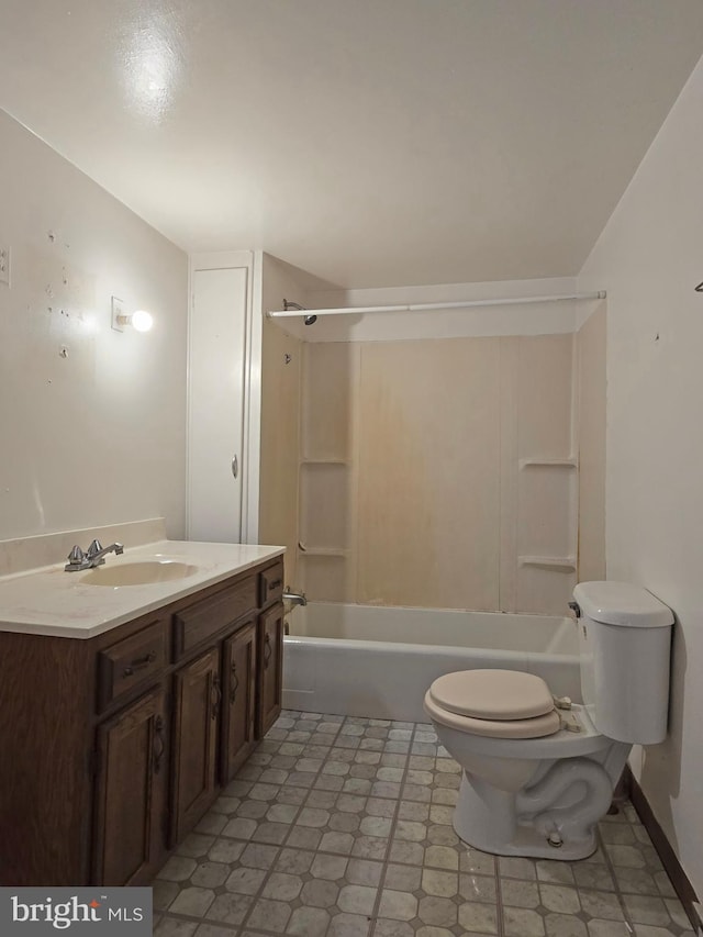 full bathroom with vanity, shower / bathtub combination, and toilet