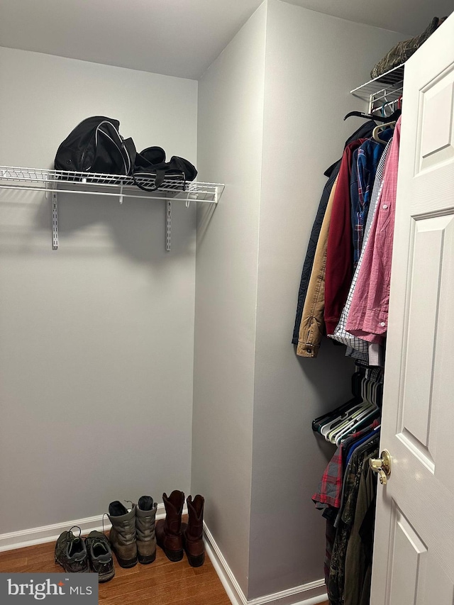 walk in closet featuring hardwood / wood-style floors