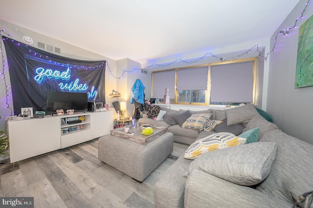 living room with hardwood / wood-style floors