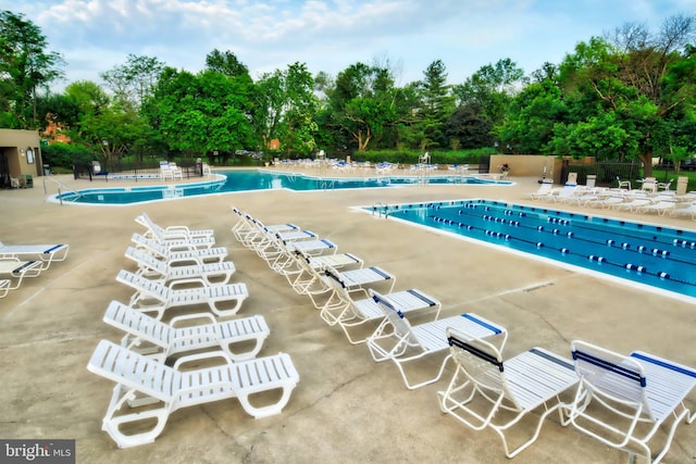 view of swimming pool featuring a patio