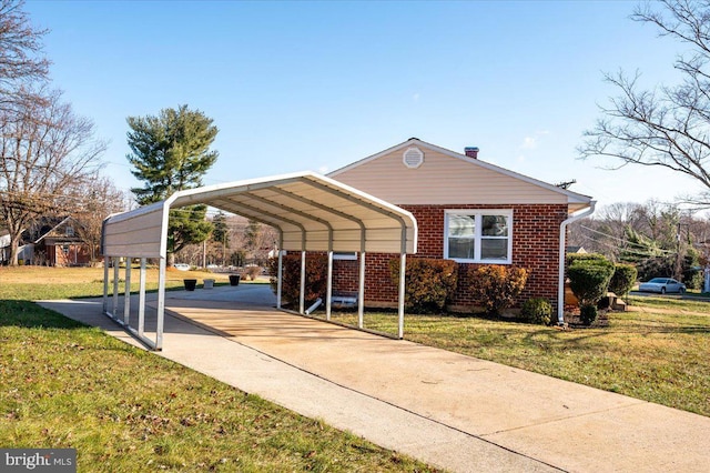 view of parking with a yard and a carport