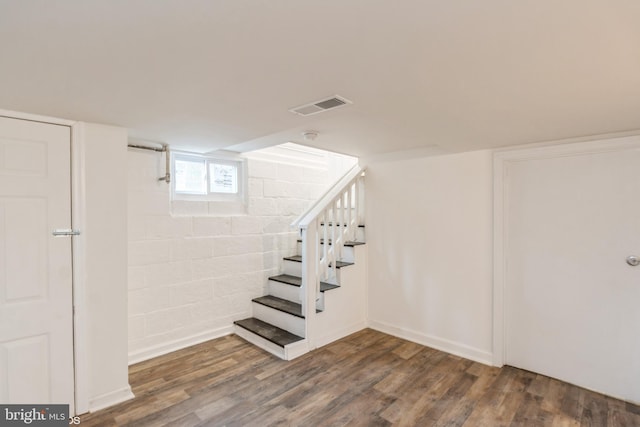 basement featuring dark hardwood / wood-style flooring