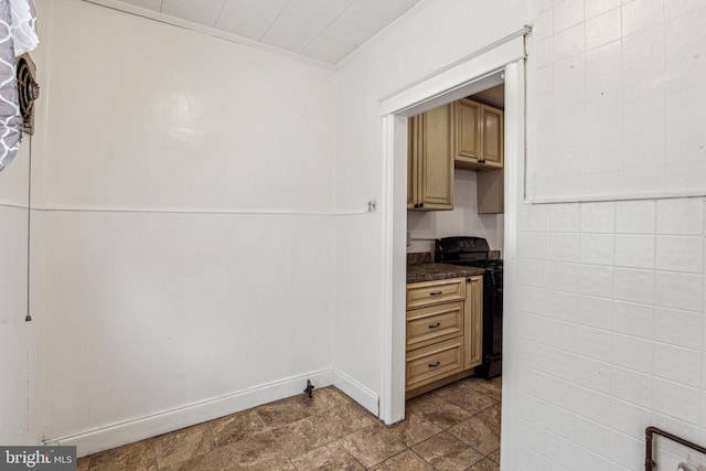 kitchen featuring black stove and ornamental molding