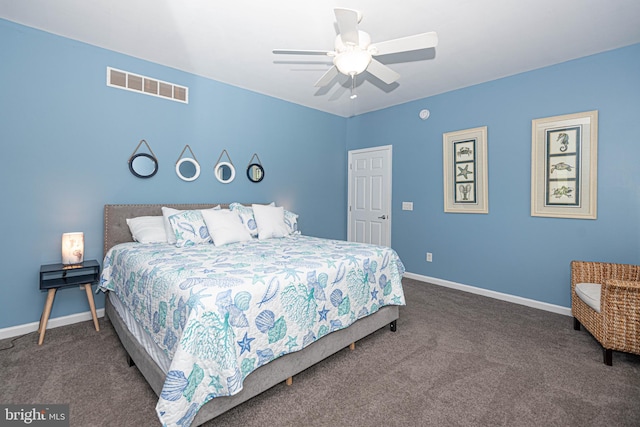 bedroom featuring carpet flooring and ceiling fan