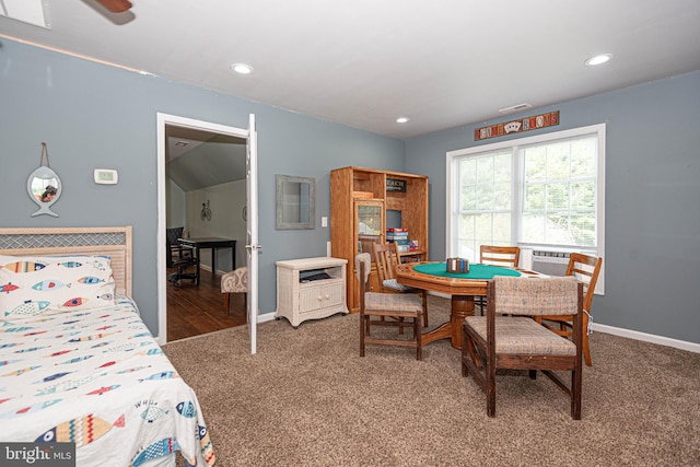 carpeted bedroom with cooling unit