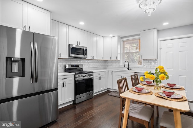 kitchen featuring white cabinetry, dark hardwood / wood-style flooring, and appliances with stainless steel finishes