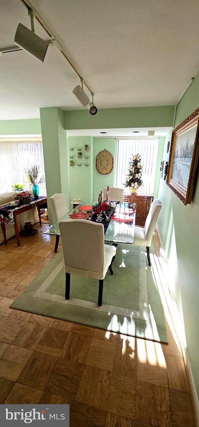 dining area with track lighting