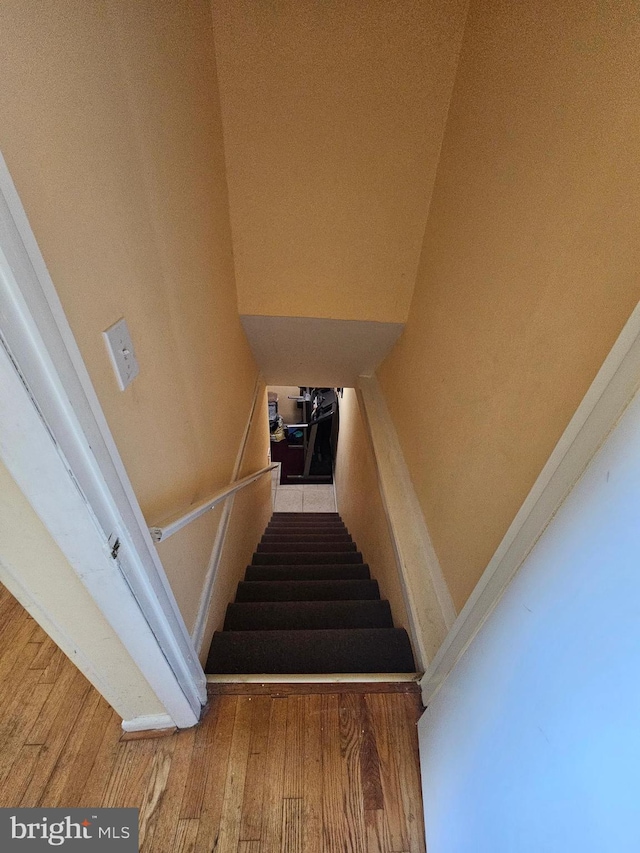 stairs featuring hardwood / wood-style flooring