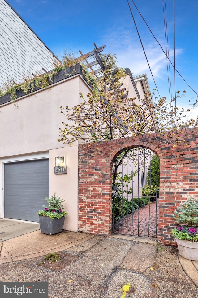 exterior space featuring a garage