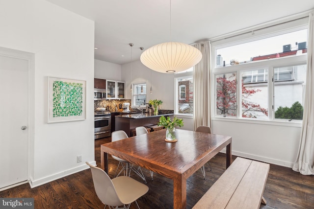 dining space with dark hardwood / wood-style floors and a wealth of natural light