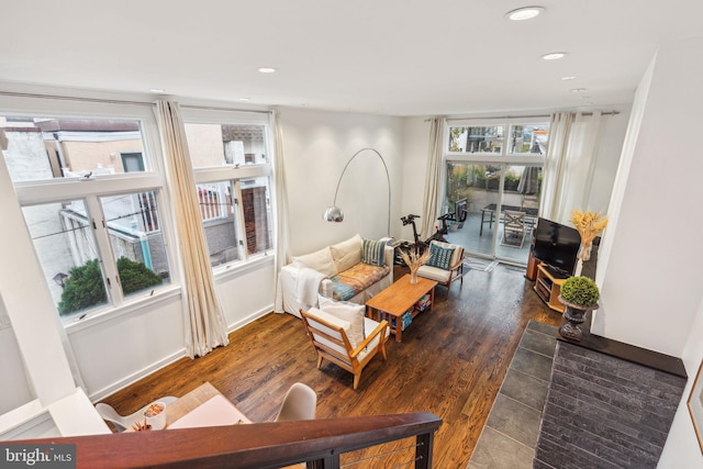 living room featuring dark wood-type flooring