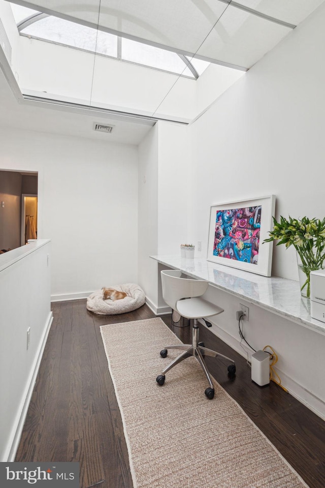 office area with dark wood-type flooring