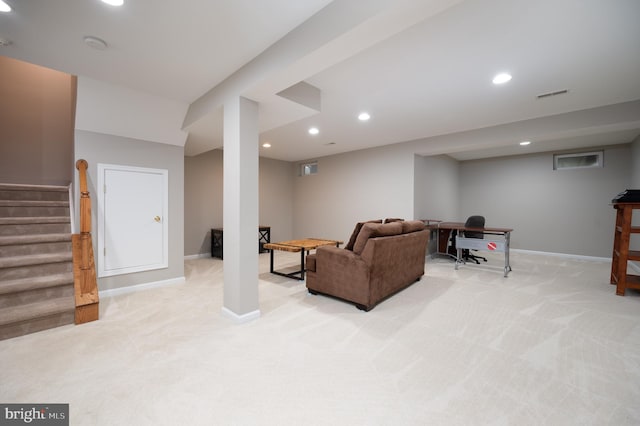 living room with light carpet