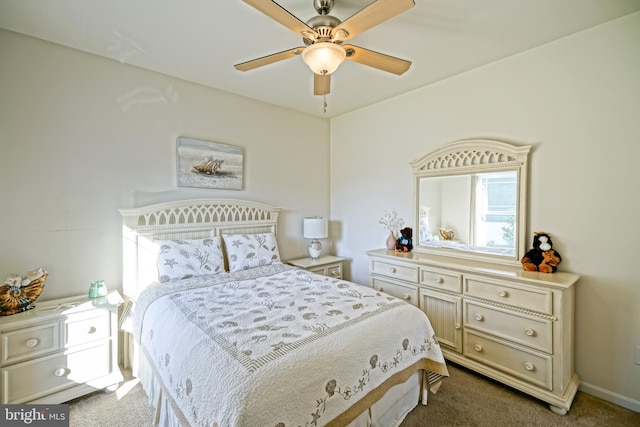 bedroom with carpet floors and ceiling fan