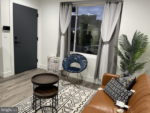 sitting room with hardwood / wood-style floors