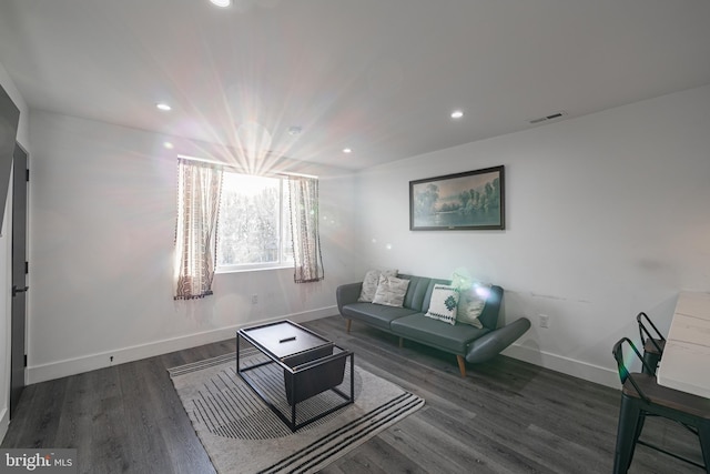 living room featuring dark hardwood / wood-style flooring