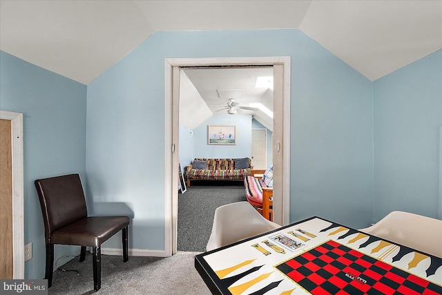 bedroom with carpet and vaulted ceiling