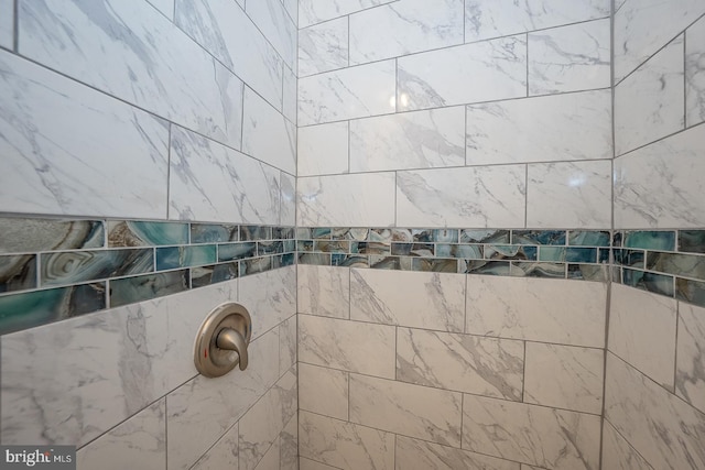 interior details featuring a tile shower