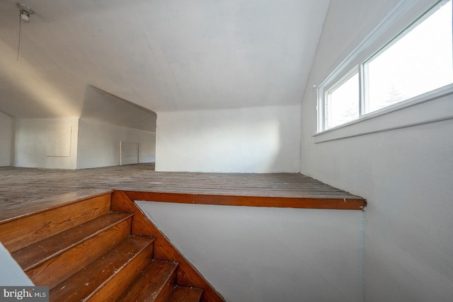 stairs with vaulted ceiling