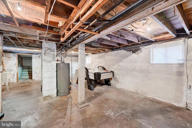 basement with water heater