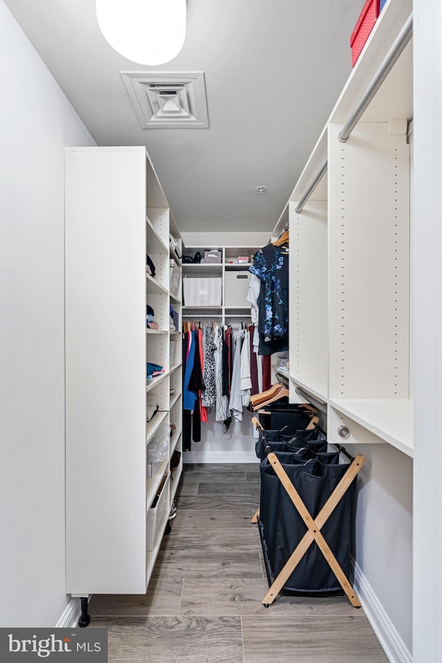 walk in closet with wood-type flooring