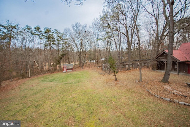 view of yard featuring an outdoor structure