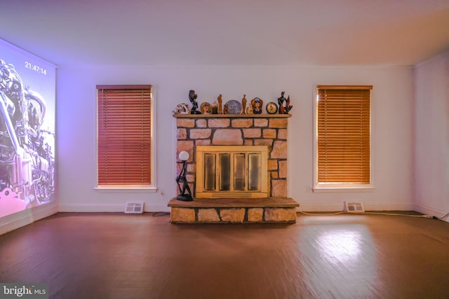 unfurnished living room with a fireplace