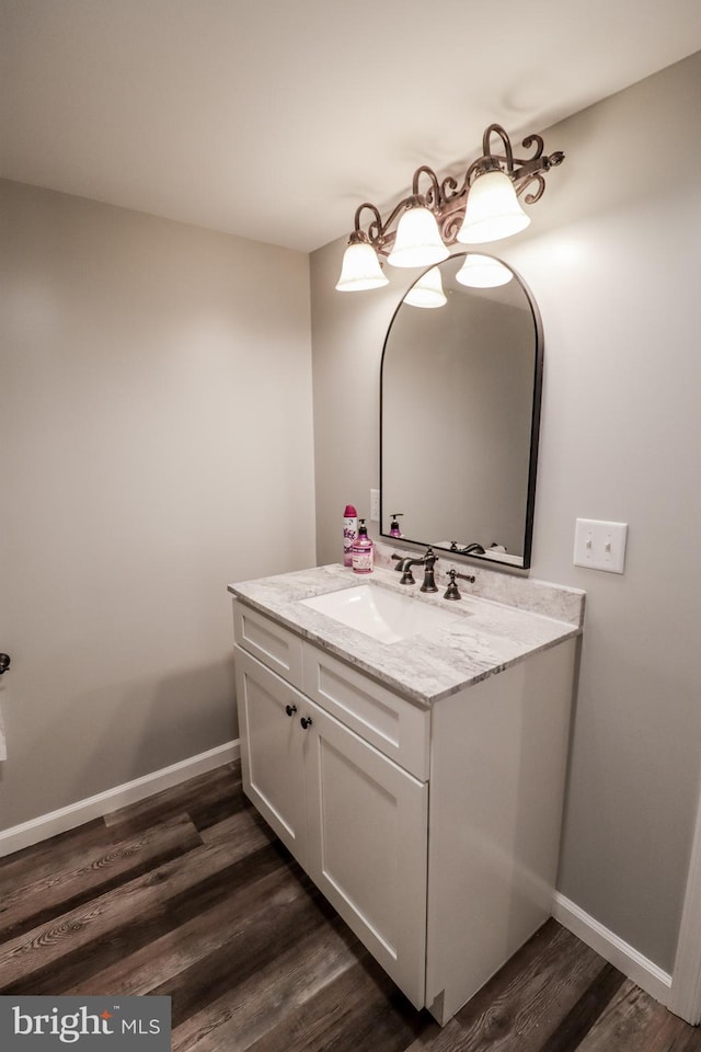 bathroom with wood-type flooring and vanity