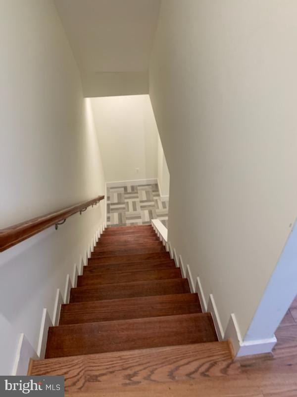 staircase featuring wood-type flooring