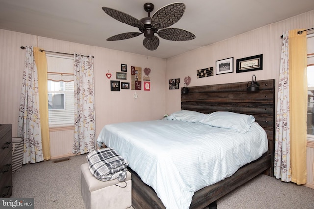 bedroom with carpet floors and ceiling fan